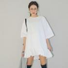 Crew-neck Ruffle Hem Elbow-sleeve Dress