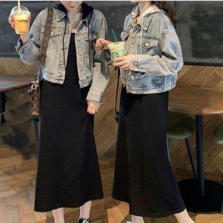 Strappy Midi Dress / Hooded Denim Jacket