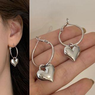 Heart Alloy Necklace 1 Pair - S925 Silver Needle - Silver - One Size