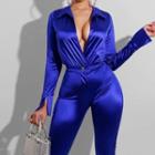 Set: Silky Plunge Shirt + Straight Leg Pants