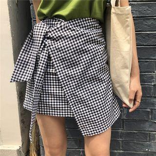 Asymmetric Checker A-line Mini Skirt