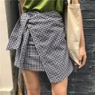 Asymmetric Checker A-line Mini Skirt