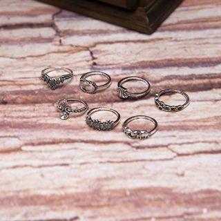 Set Of 7: Alloy Embossed Ring