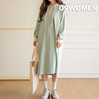 Plus Size Buttoned Midi Hoodie Dress
