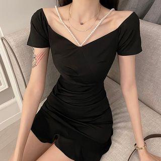 Short-sleeve Plain Mini Mermaid Dress