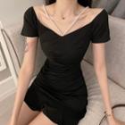 Short-sleeve Plain Mini Mermaid Dress
