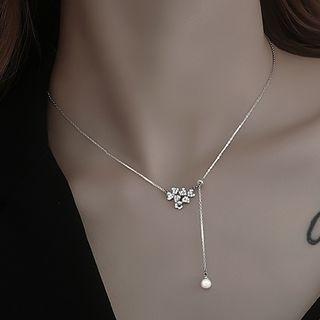 Petal Pendant Faux Pearl Sterling Silver Choker
