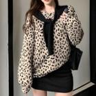 Leopard Print Sweatshirt / Tie-front Shawl / Set
