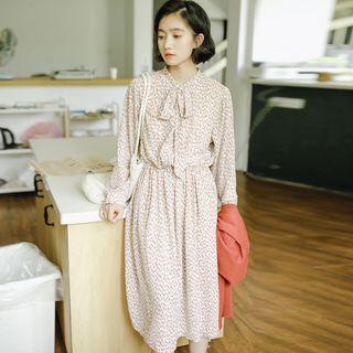 Long-sleeve Midi Floral Chiffon Dress As Shown In Figure - One Size