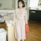 Long-sleeve Midi Floral Chiffon Dress As Shown In Figure - One Size