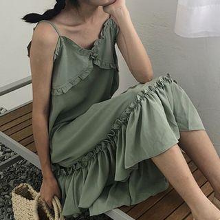Spaghetti-strap Frill Trim Midi Dress As Shown In Figure - One Size