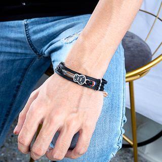 Guitar Stainless Steel Leather Layered Bracelet 1354 - One Size