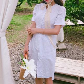 Smocked-waist Midi Shirtdress