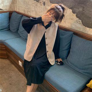 Plain Shirt Dress / Single-breasted Vest