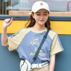 Color Block Cartoon Print Short-sleeve T-shirt