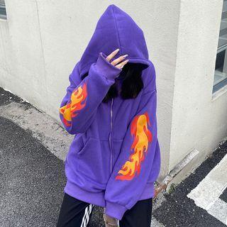 Fire Print Hooded Zip Jacket