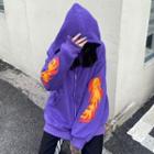 Fire Print Hooded Zip Jacket