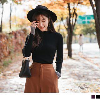 Contrast Cuff Mock Neck Knitted Top
