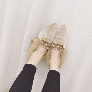 Furry-trim Metal-accent Flats
