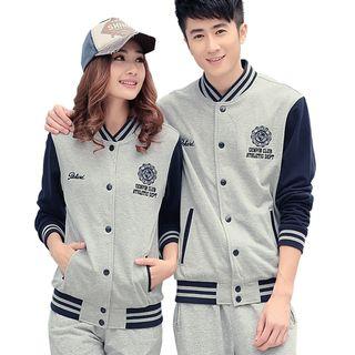 Couple Matching Set: Embroidered Baseball Jacket + Sweatpants
