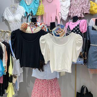 Plain Puff Short-sleeve Top