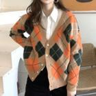 Argyle Jacquard Button-up Cardigan