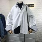 Striped-cuff Asymmetrical Shirt White - One Size