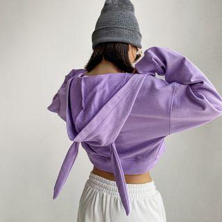 Ears-accent Hooded Crop Jacket