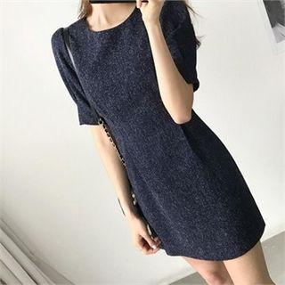 Puff-sleeve Pintuck Mini Sheath Dress