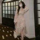 Long-sleeve Floral Asymmetrical Dress / Light Jacket
