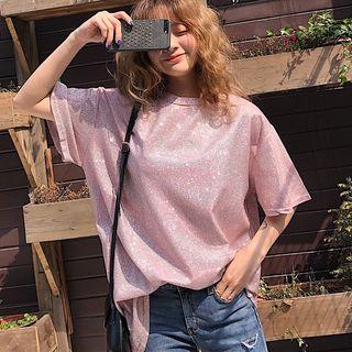 Elbow-sleeve Glittering Top