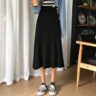 Midi A-line Ribbed Knit Skirt Black - One Size