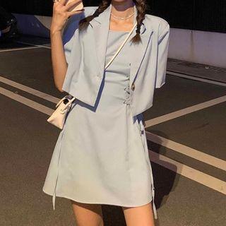 Spaghetti Strap Mini A-line Dress / Short-sleeve Cropped Blazer