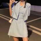 Spaghetti Strap Mini A-line Dress / Short-sleeve Cropped Blazer
