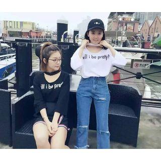 Cutout Letter 3/4-sleeve T-shirt