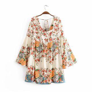 Floral Bell-sleeve Mini A-line Dress