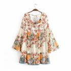 Floral Bell-sleeve Mini A-line Dress