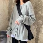 Plain Button Jacket / Striped Long-sleeve T-shirt