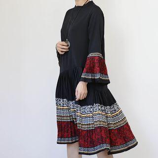 Pleated-detail Pattern Dress