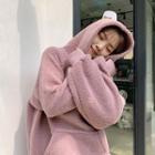 Fleece Loose-fit Hoodie As Figure - One Size