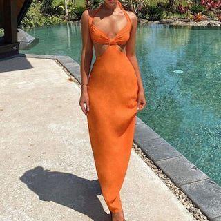 Halter-neck V-neck Cut-out Bodycon Dress