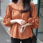 Puff 3/4-sleeve Frill-trim Top