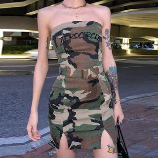 Strapless Camouflage Mini Sheath Dress