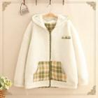 Two-way Gingham Fleece Hooded Jacket