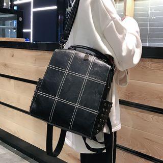 Contrast Stitching Faux Leather Convertible Backpack