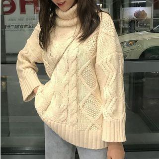 Turtleneck Twist-knit Sweater Almond - One Size