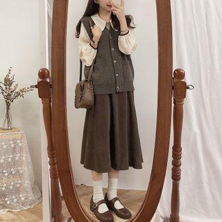 Shirt / Knit Vest / A-line Midi Skirt