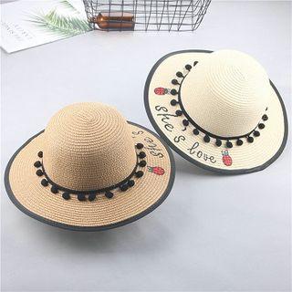Bobble Contrast Trim Straw Hat