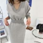 Slit-front Band-waist Midi Sweatshirt Dress