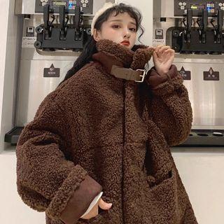 Faux Lambswool Stand Collar Coat